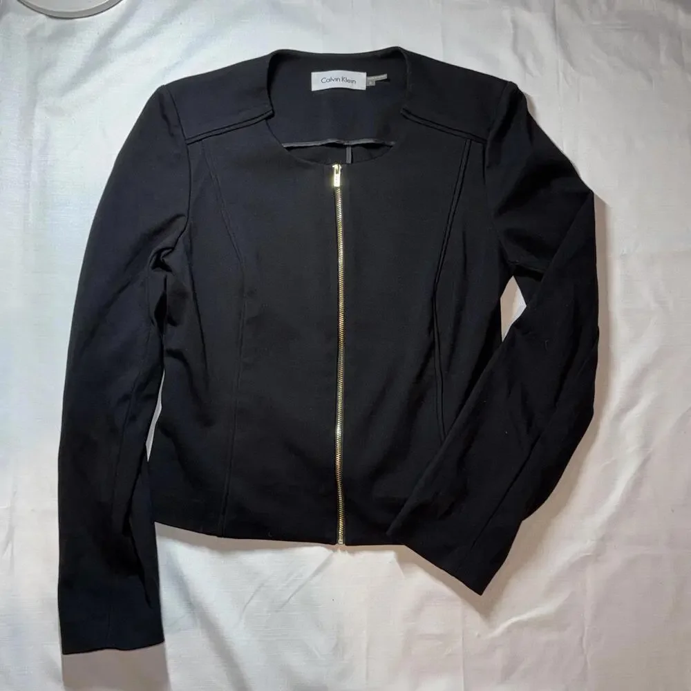 Women's Calvin Klein Zip Blazer Black Jacket‎ Size 8 Workwear Classic Dressy